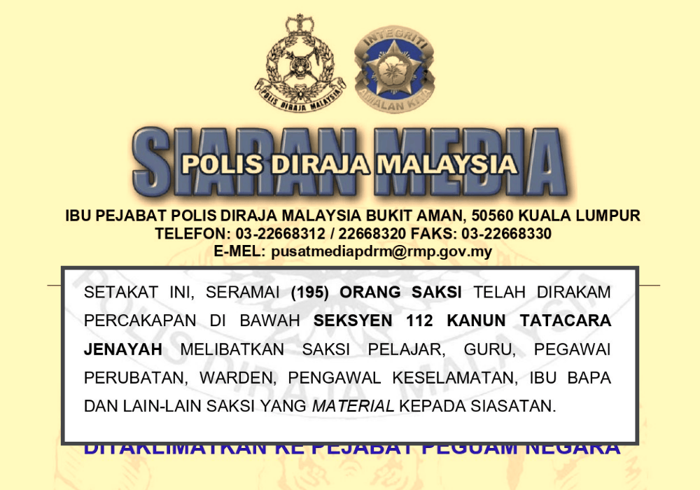 Kertas Siasatan Kes Zara Qairina Dirujuk Semula ke Pejabat Peguam Negara