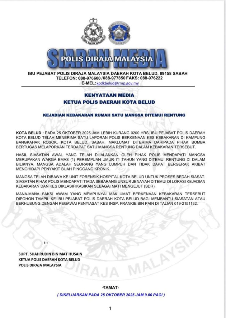 Warga Emas Rentung Dalam Kebakaran Rumah di Kota Belud 2 photo 2025 10 25 19 09 50