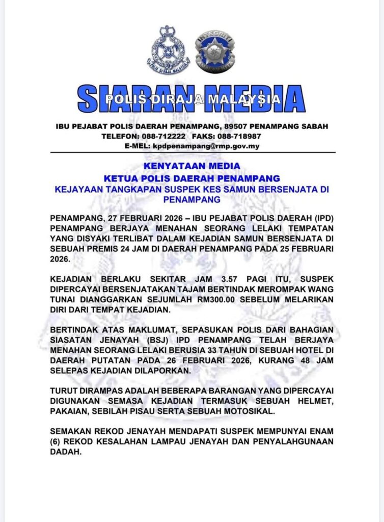 Suspek samun bersenjata ditahan Polis 2 photo 2026 02 28 12 51 38